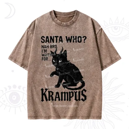 Purplehecate Santa Who? Nah Bro I'm Waiting for Krampus Christmas Washed T-Shirt