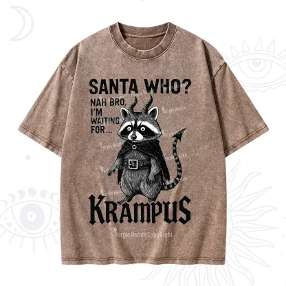 Purplehecate Santa Who? Nah Bro I'm Waiting for Krampus Christmas Washed T-Shirt