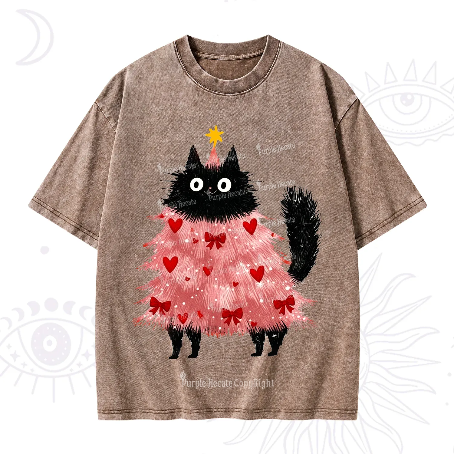 Purplehecate Funny Black Cat in Tree Valentine Washed T-Shirt