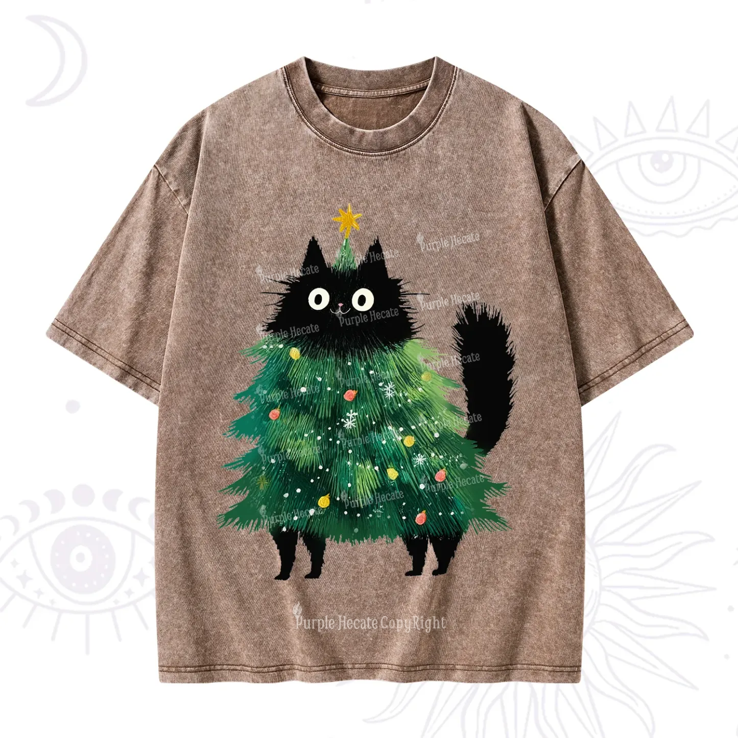 Purplehecate Black Cats Christmas Tree Christmas Washed T-Shirt
