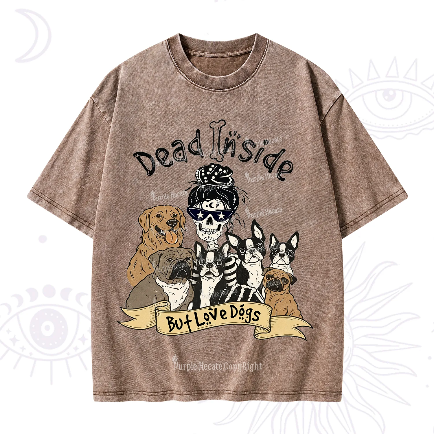 Purplehecate Dead Inside But Love Dogs Washed T-Shirt