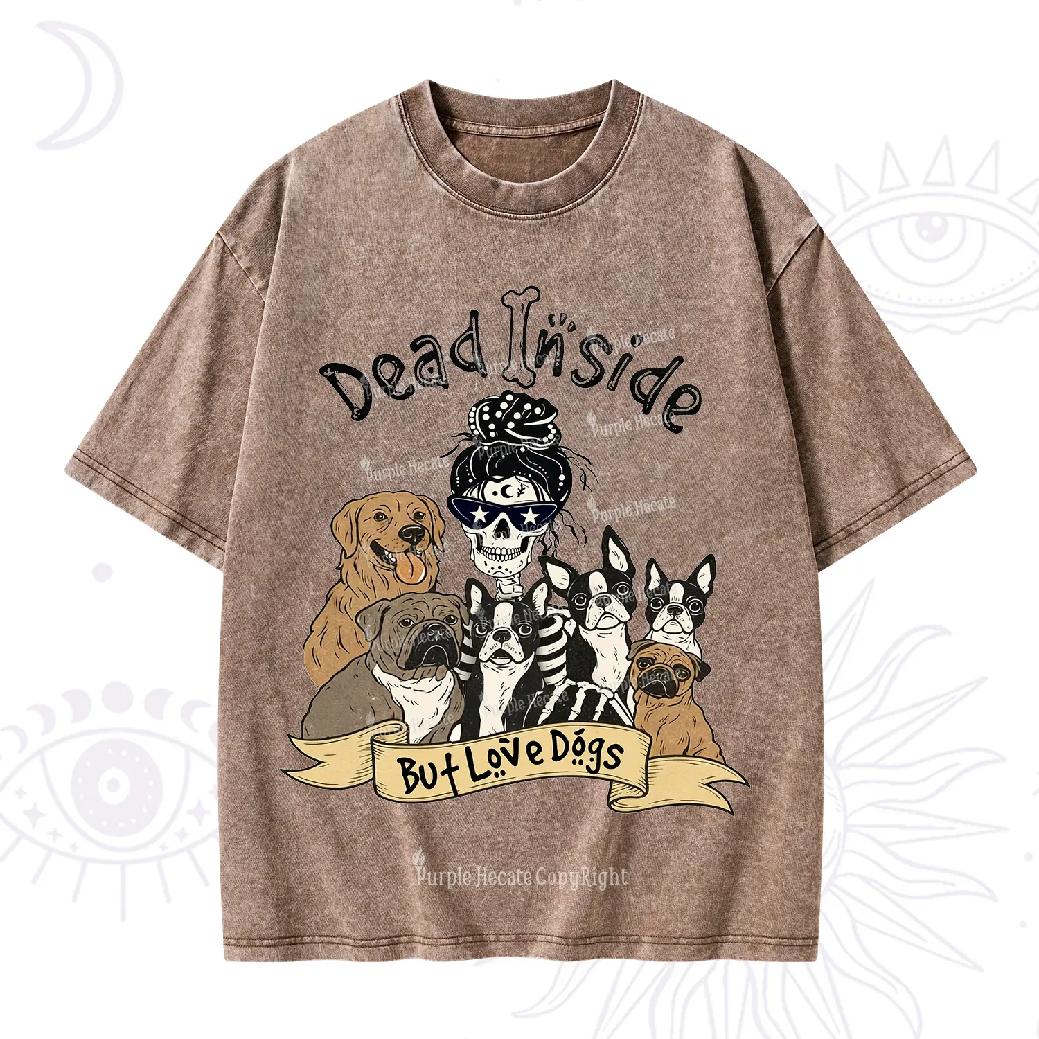 Purplehecate Dead Inside But Love Dogs Washed T-Shirt