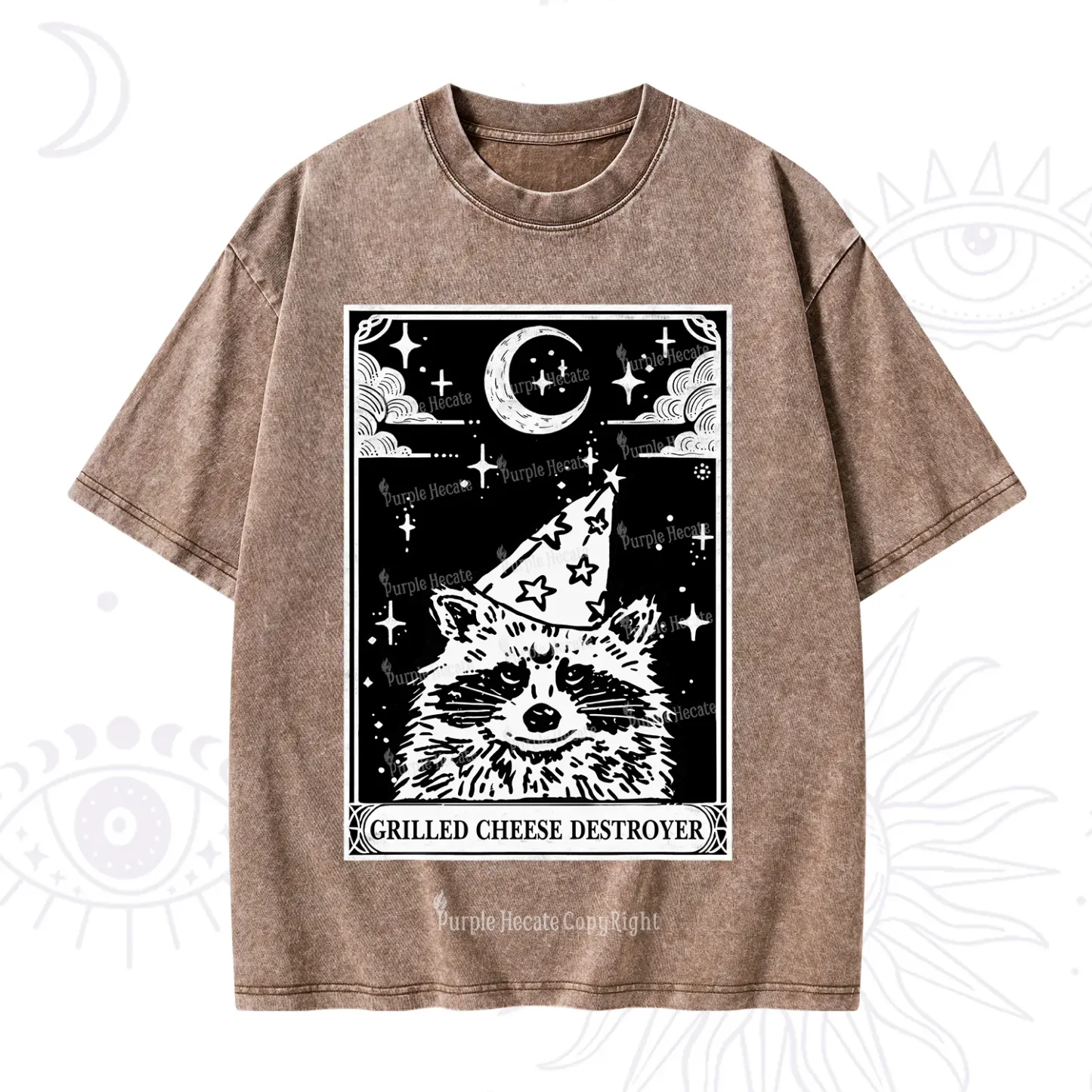 Purplehecate The Grilled Cheese Destroyer Tarot Raccoon Washed T-Shirt