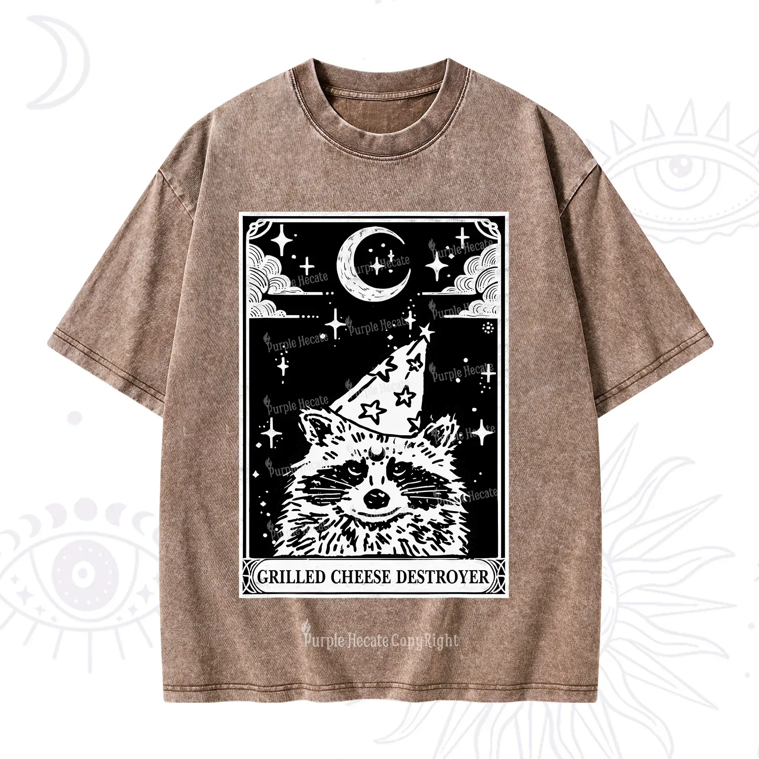 Purplehecate The Grilled Cheese Destroyer Tarot Raccoon Washed T-Shirt