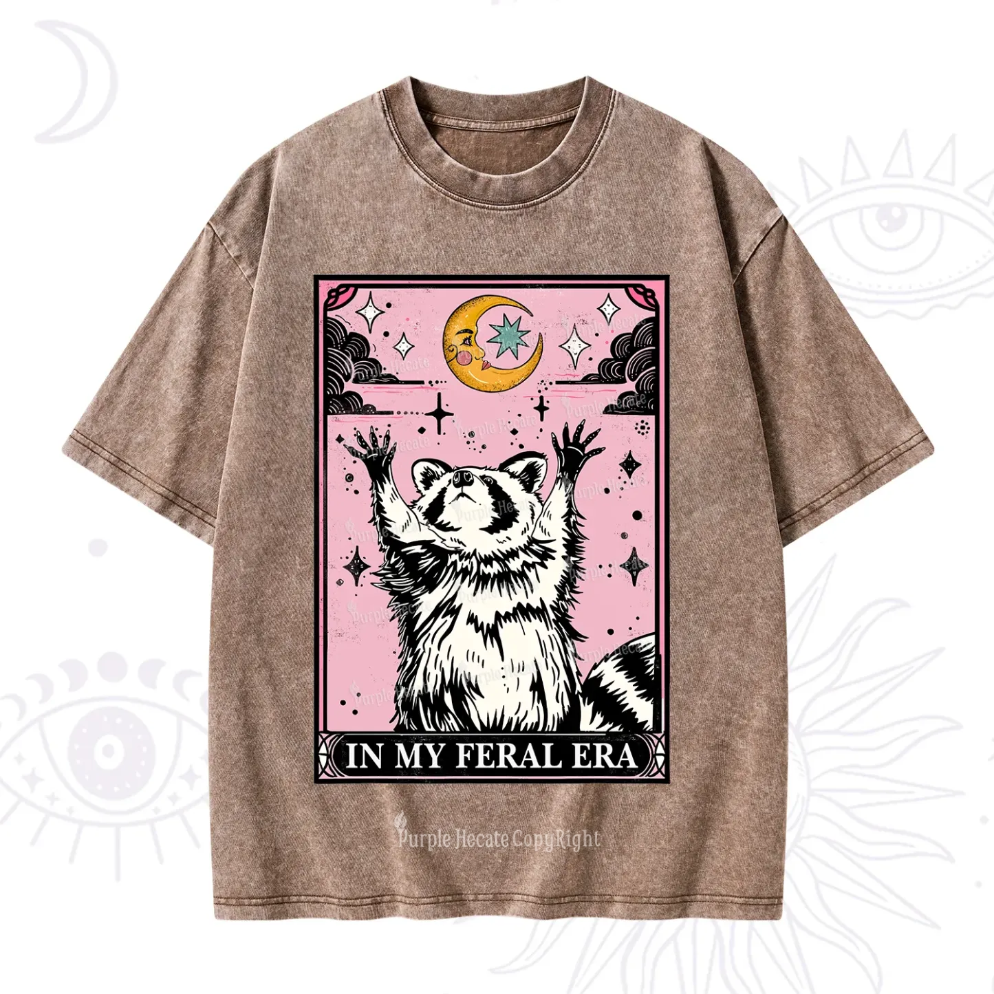 Purplehecate The In My Feral Era Tarot Raccoon Washed T-Shirt