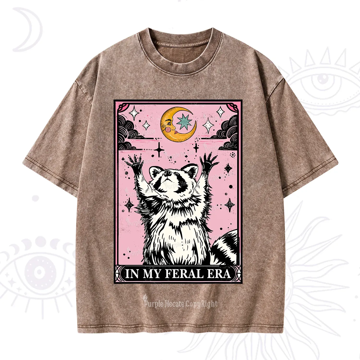 Purplehecate The In My Feral Era Tarot Raccoon Washed T-Shirt