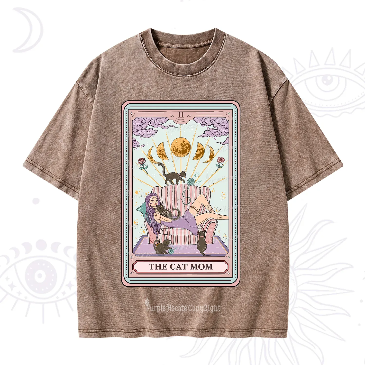 Purplehecate The Cat Mom Tarot Washed T-Shirt