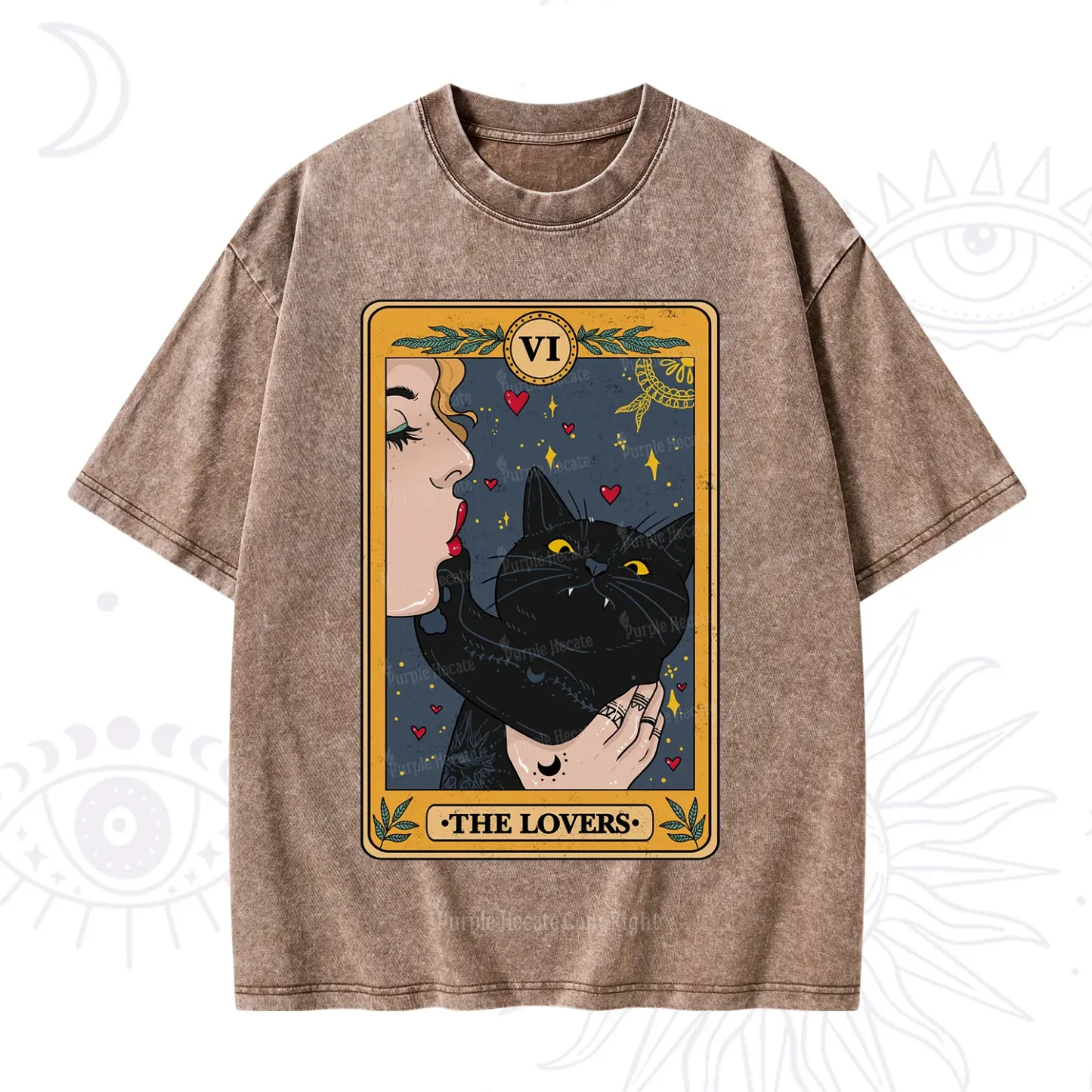 Purplehecate The Lovers Cat Tarot Washed T-Shirt