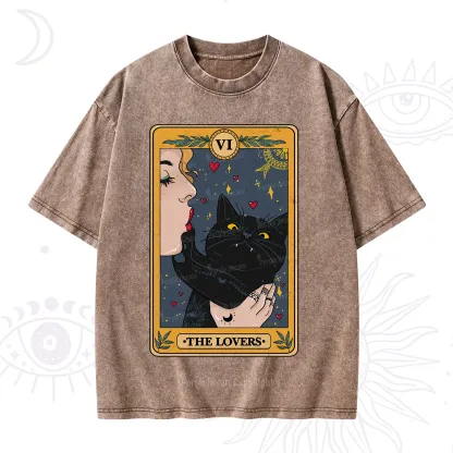 Purplehecate The Lovers Cat Tarot Washed T-Shirt
