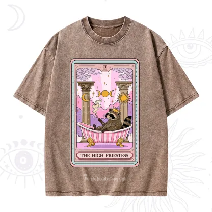 Purplehecate The High Priestess Raccoon Tarot Washed T-Shirt