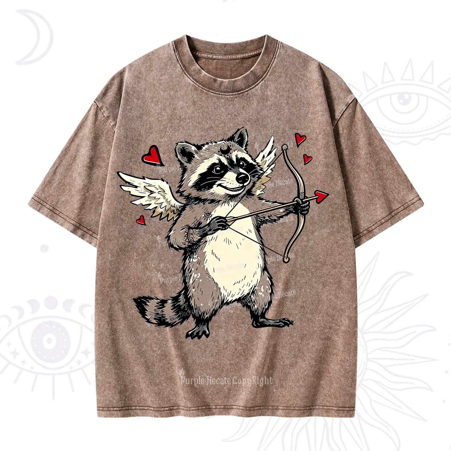 Purplehecate Cupid Raccoon Valentine Washed T-Shirt