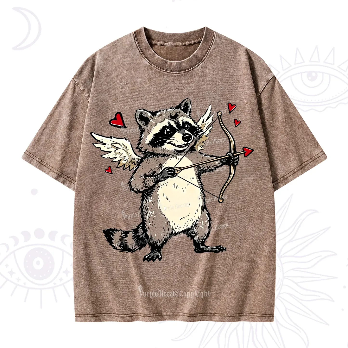 Purplehecate Cupid Raccoon Valentine Washed T-Shirt