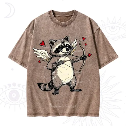 Purplehecate Cupid Raccoon Valentine Washed T-Shirt