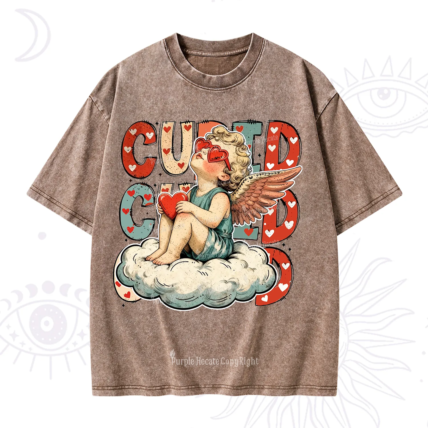 Purplehecate Retro Cupid Vibes Valentine Washed T-Shirt