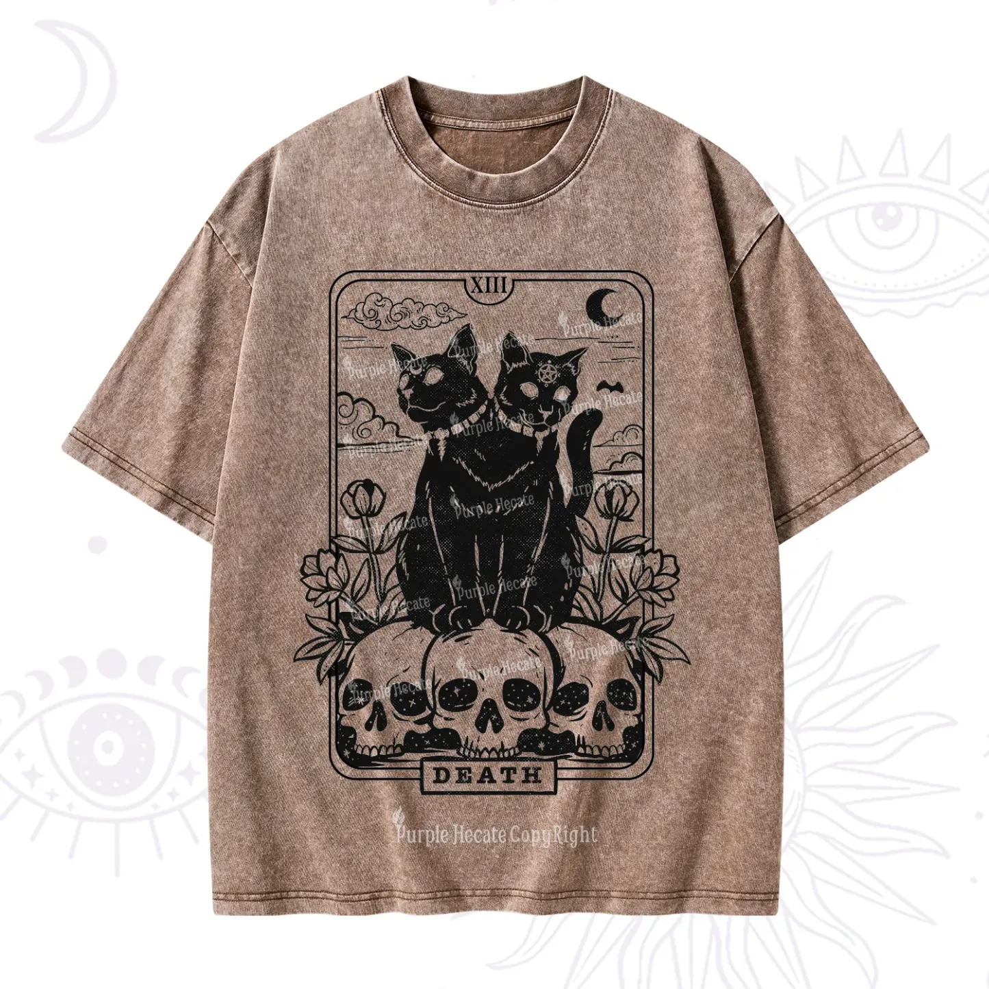 Purplehecate The Black Cat Death Tarot Card Washed T-Shirt
