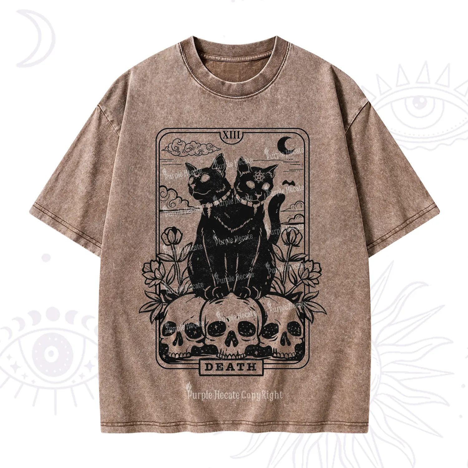 Purplehecate The Black Cat Death Tarot Card Washed T-Shirt