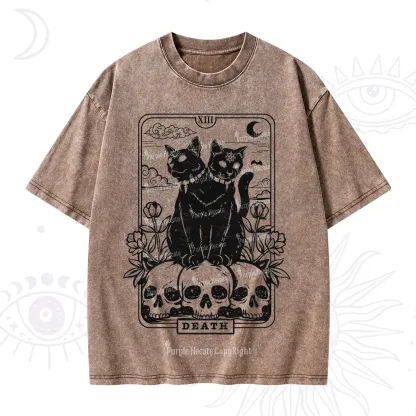 Purplehecate The Black Cat Death Tarot Card Washed T-Shirt