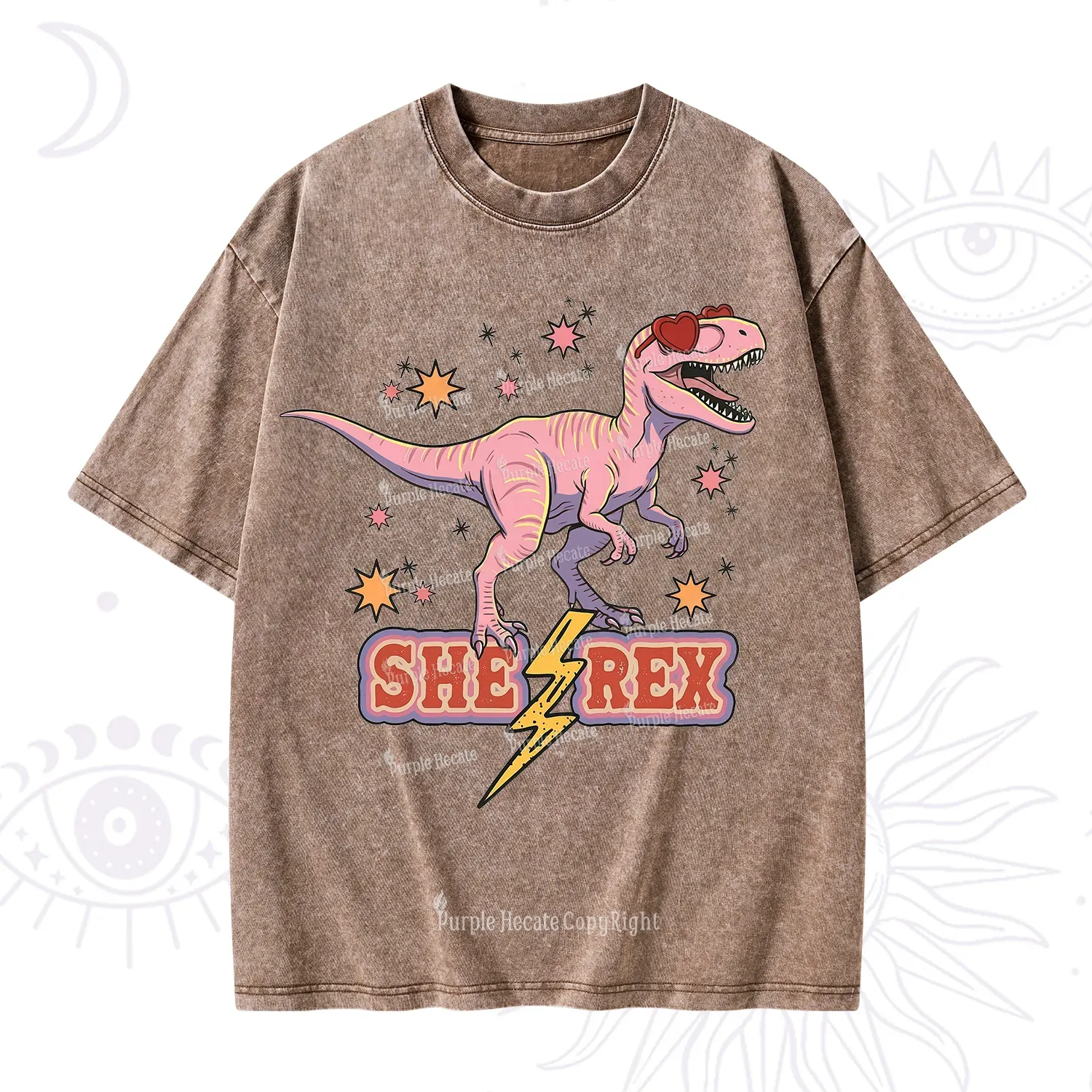 Purplehecate T Rex Dinosaur Girl Washed T-Shirt