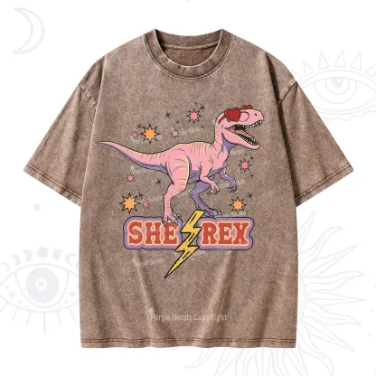 Purplehecate T Rex Dinosaur Girl Washed T-Shirt