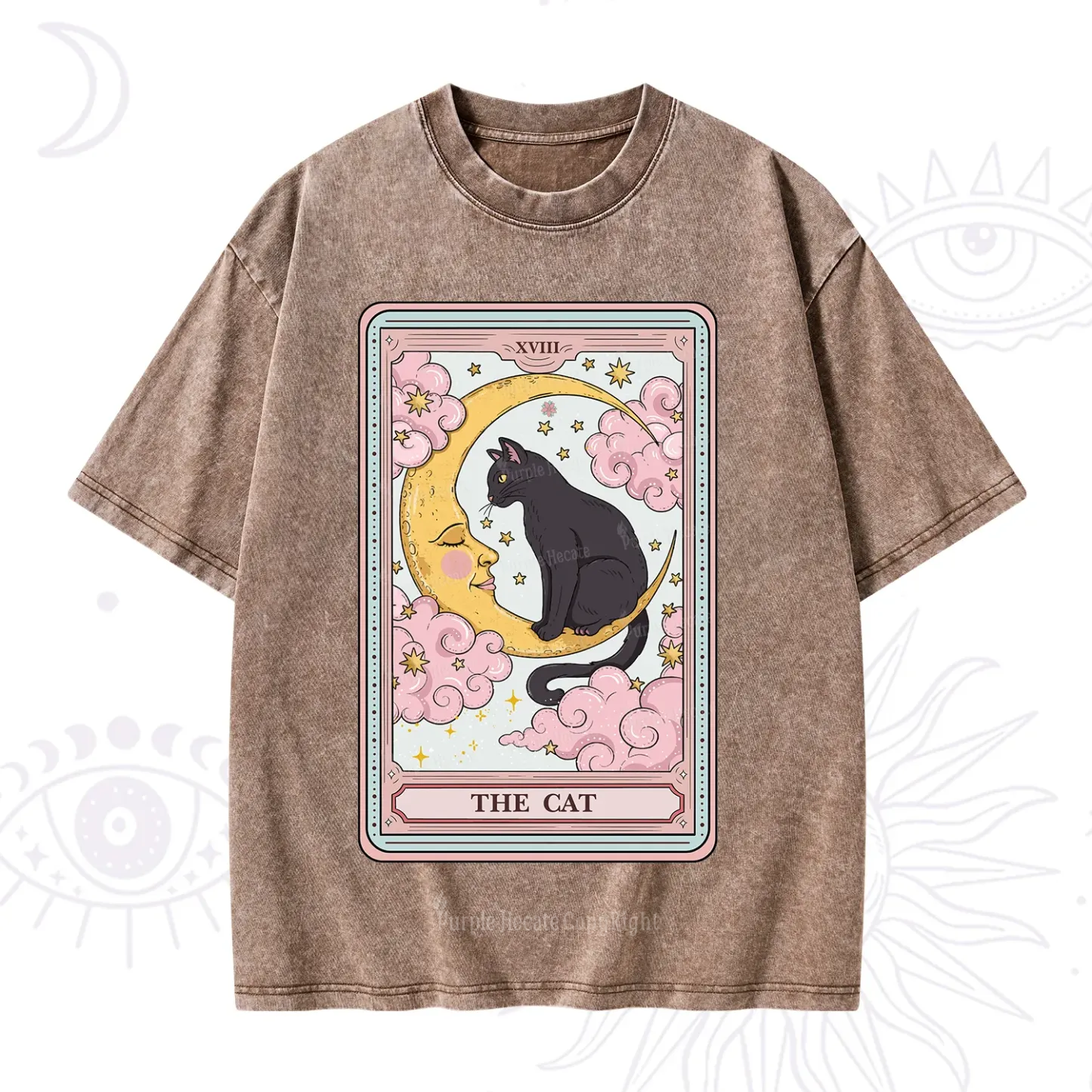Purplehecate The Cat Tarot Card Washed T-Shirt