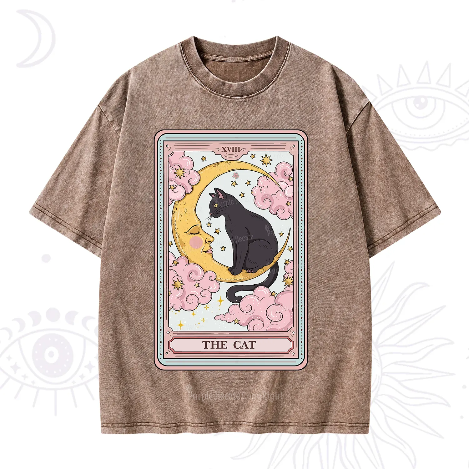 Purplehecate The Cat Tarot Card Washed T-Shirt