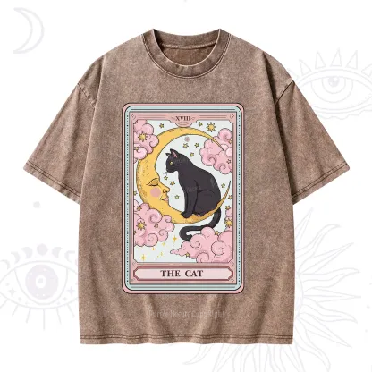 Purplehecate The Cat Tarot Card Washed T-Shirt
