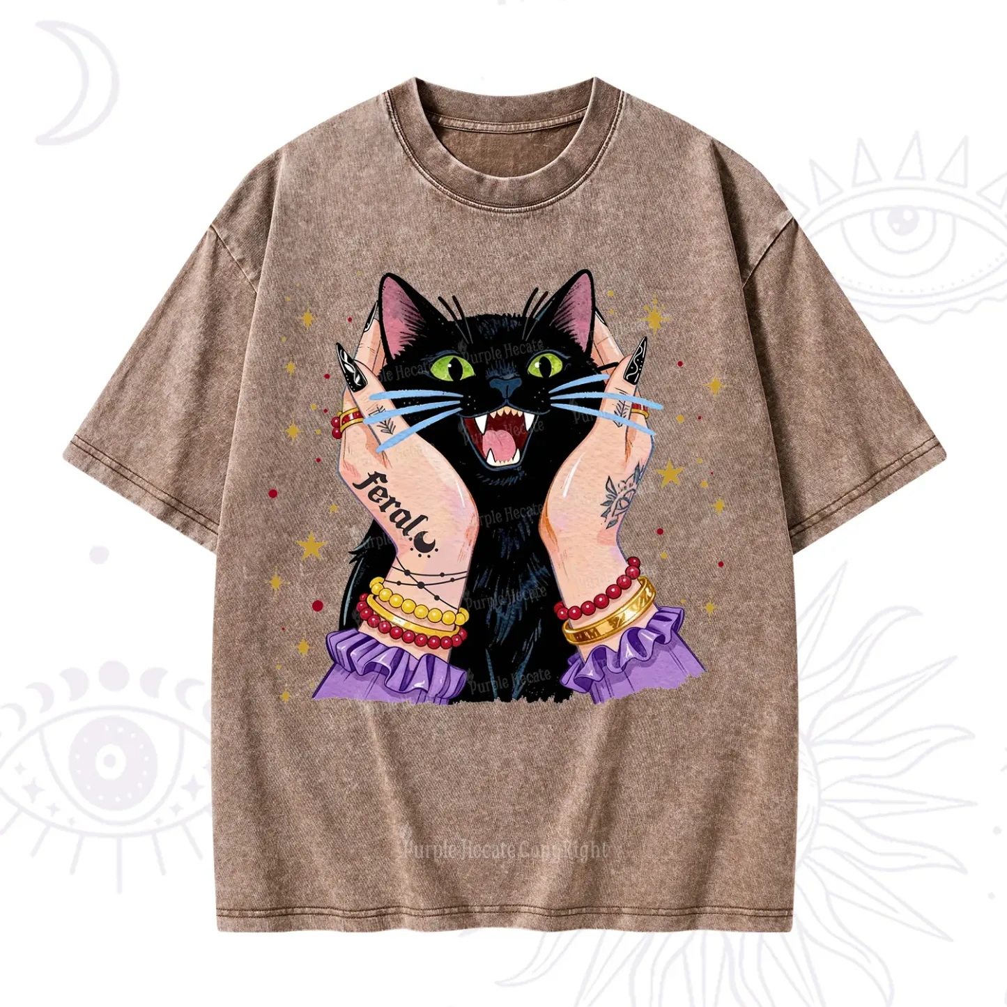 Purplehecate Feral Cat Magic Washed T-Shirt