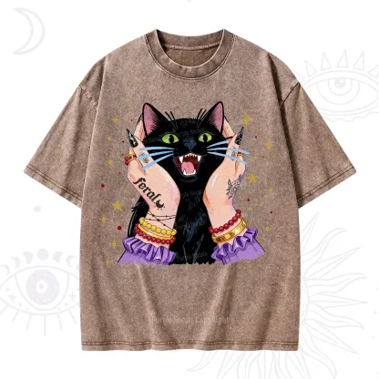 Purplehecate Feral Cat Magic Washed T-Shirt