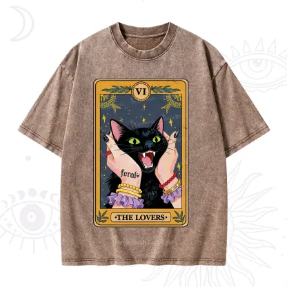 Purplehecate The Lovers Tarot Feral Cat Washed T-Shirt