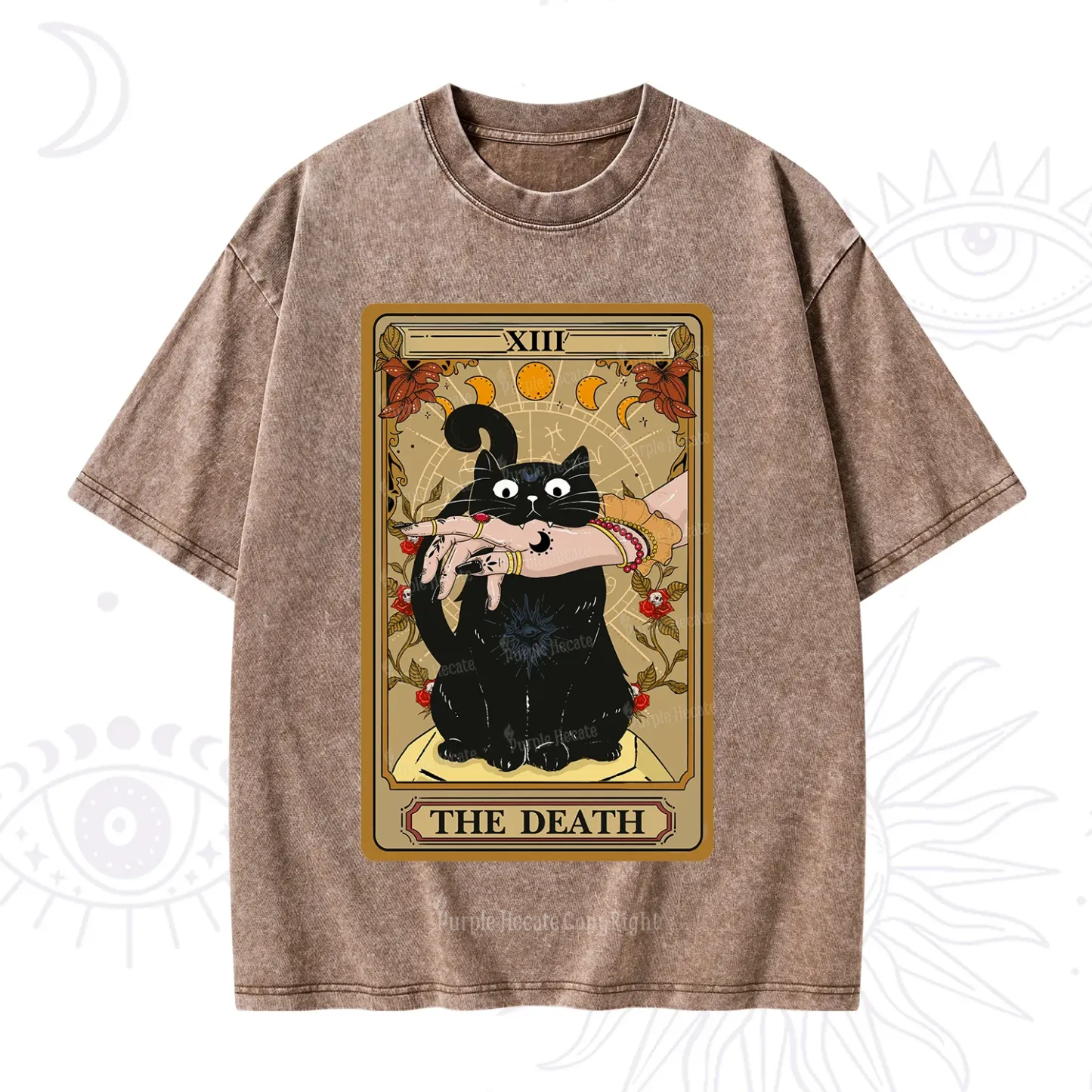 Purplehecate The Death Tarot Black Cat Washed T-Shirt