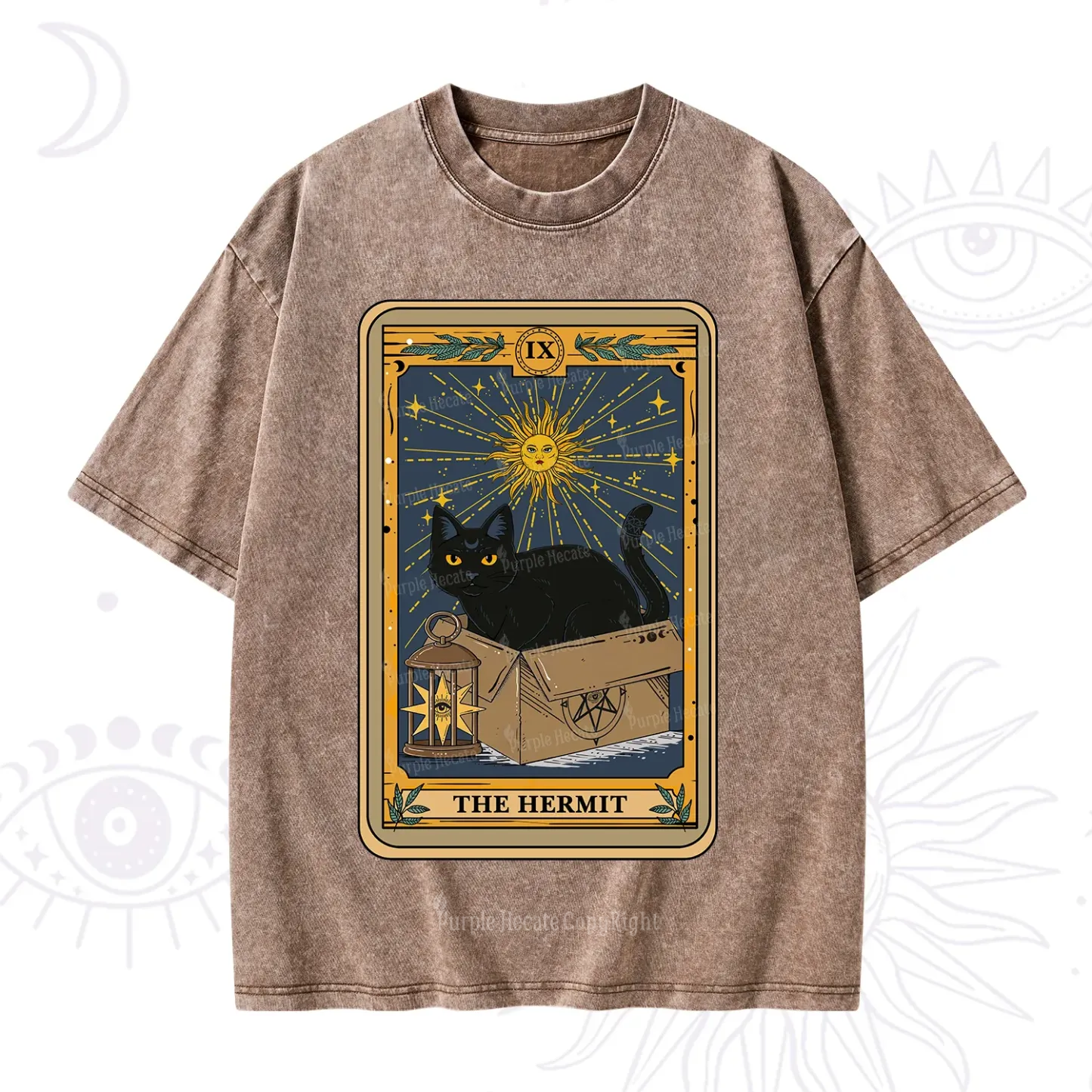 Purplehecate The Hermit Card Cat Lover Washed T-Shirt