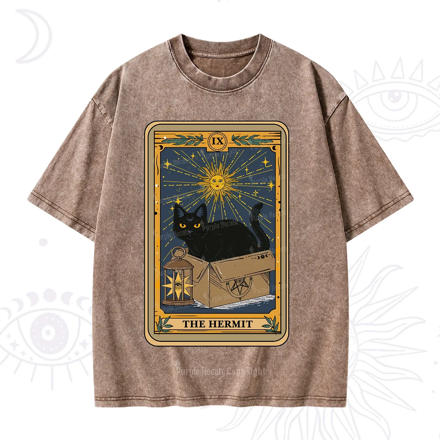 Purplehecate The Hermit Card Cat Lover Washed T-Shirt