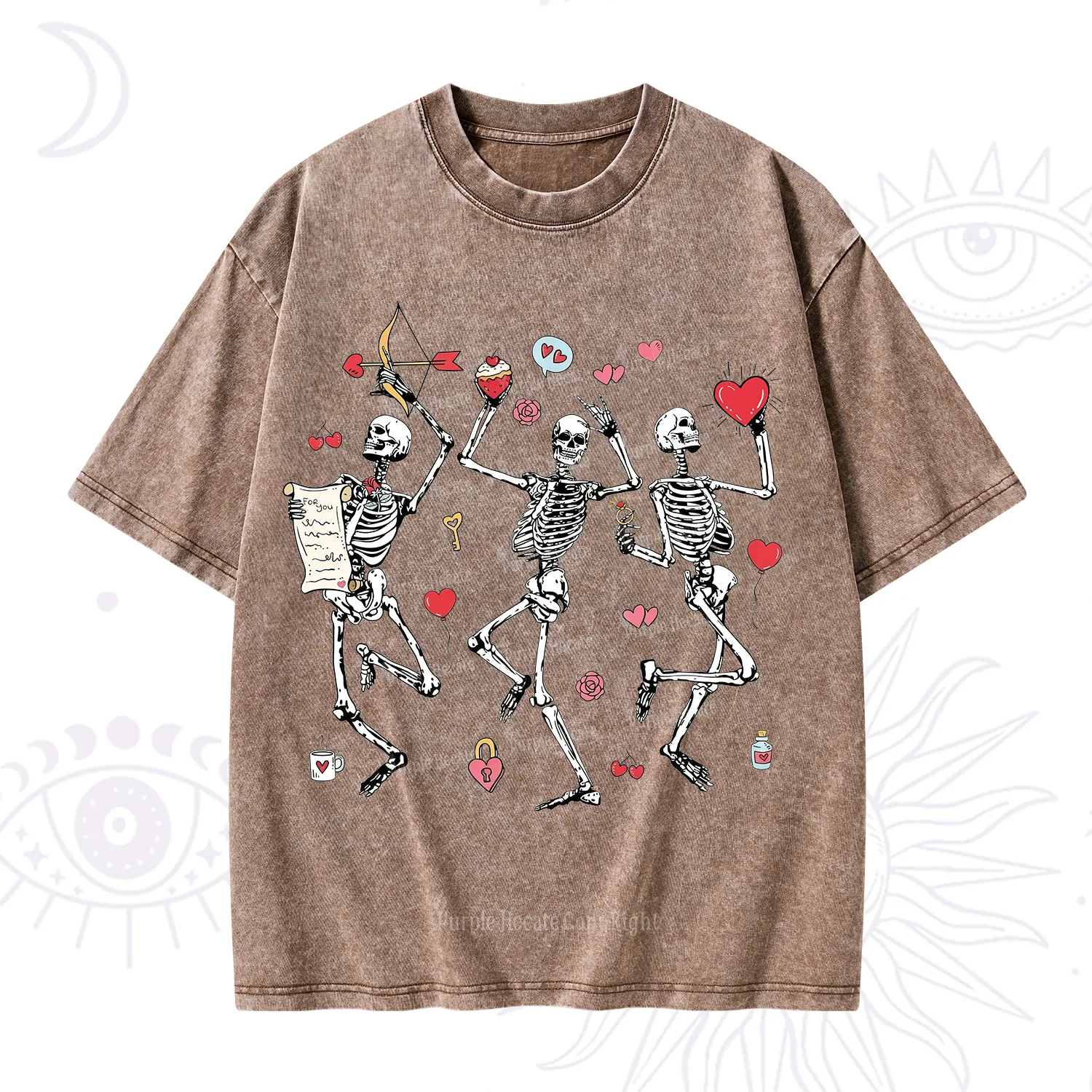 Purplehecate Skeleton Dancing Valentine Washed T-Shirt