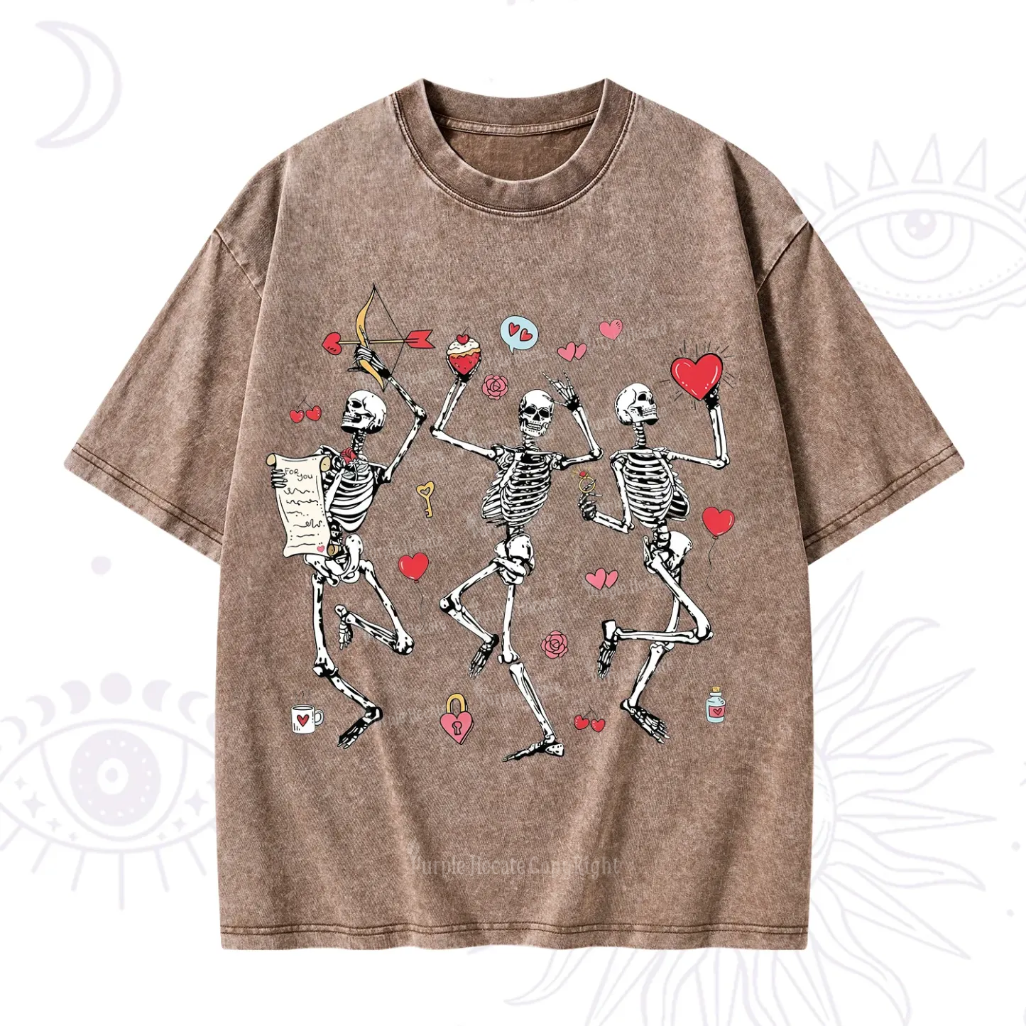 Purplehecate Skeleton Dancing Valentine Washed T-Shirt