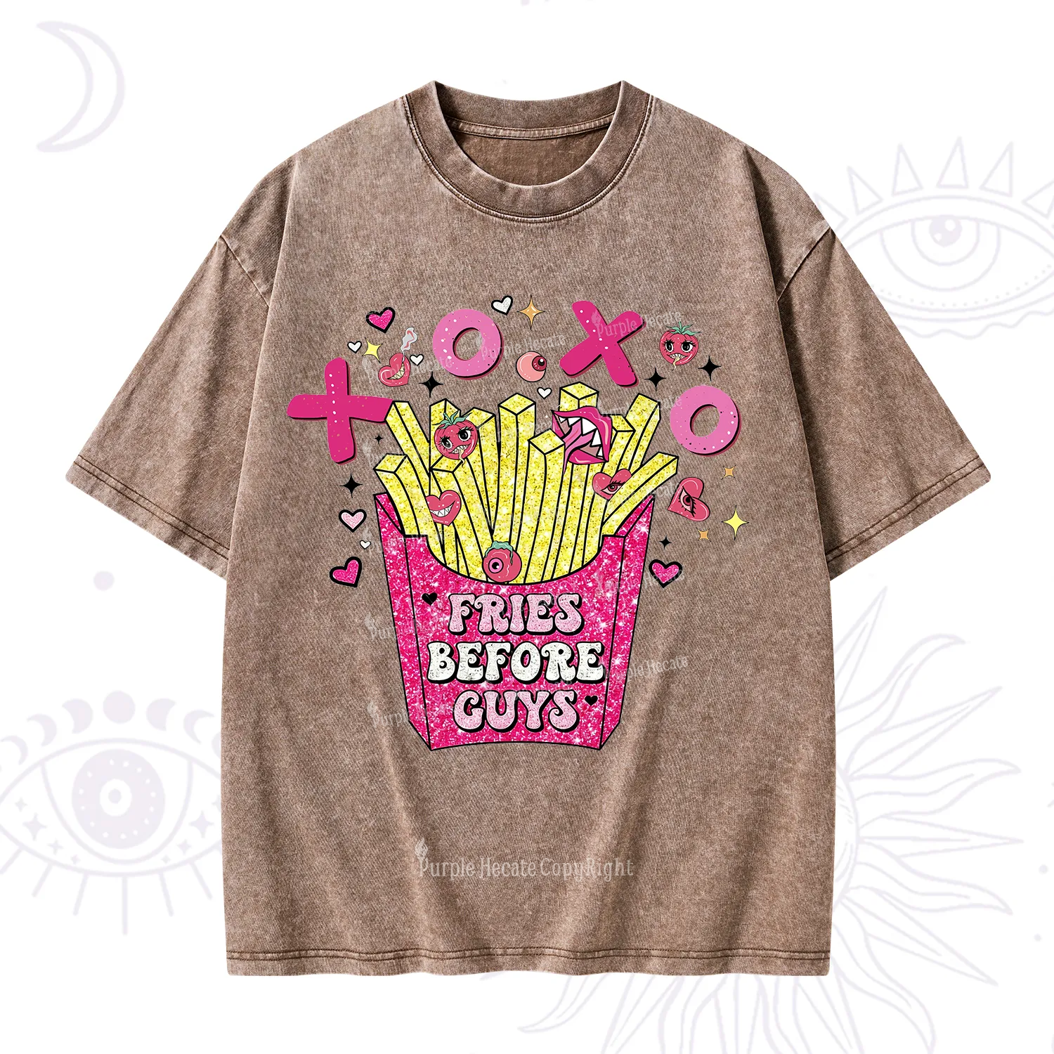 Purplehecate Fries Before Guys Valentine Washed T-Shirt