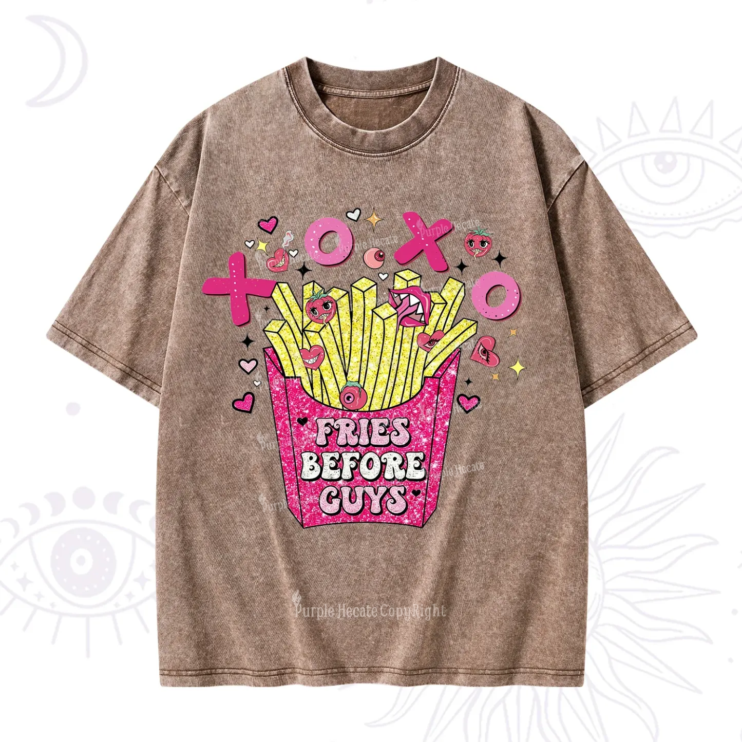 Purplehecate Fries Before Guys Valentine Washed T-Shirt