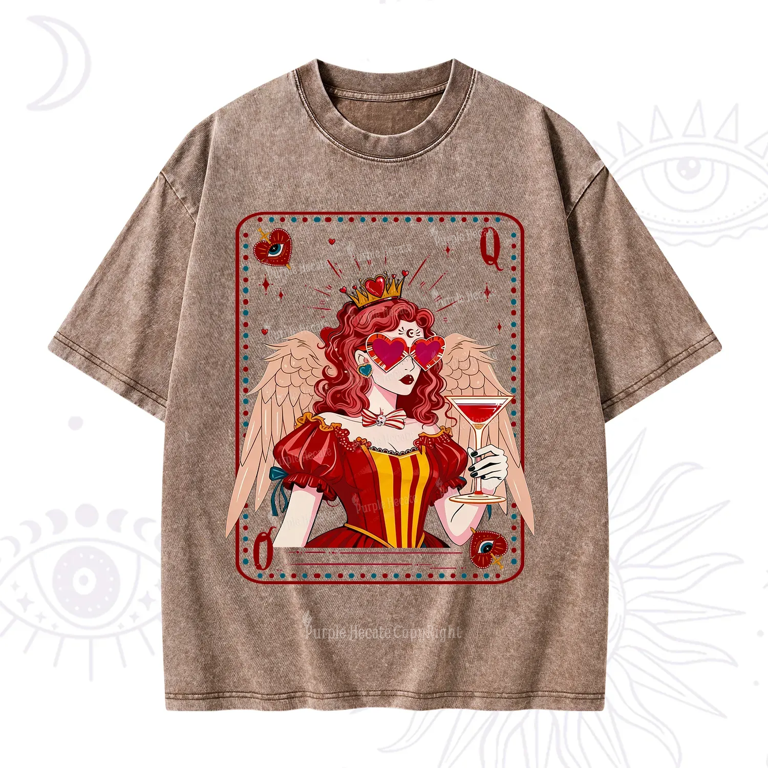 Purplehecate Queen of Hearts Angel Graphic Washed T-Shirt