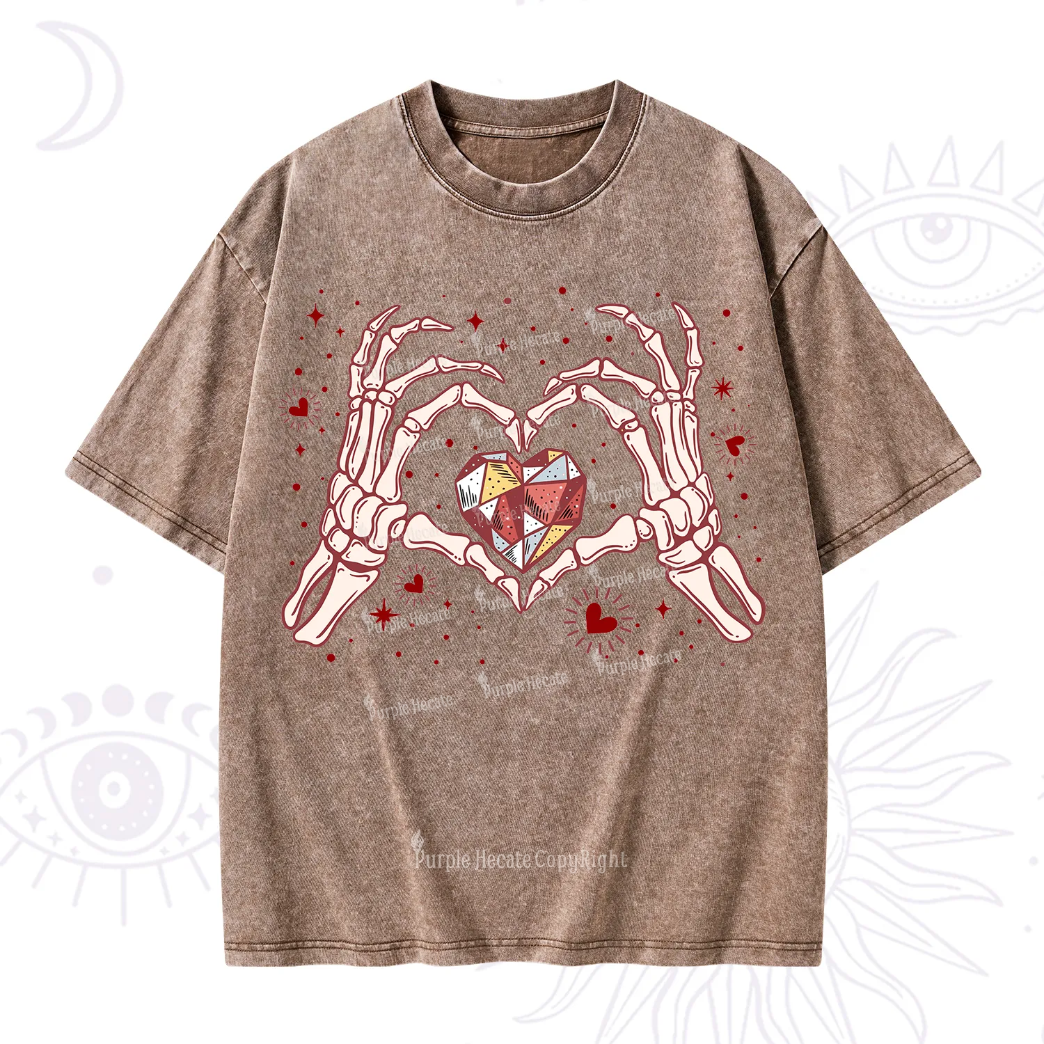 Purplehecate Skeleton Love Hands Valentine Washed T-Shirt