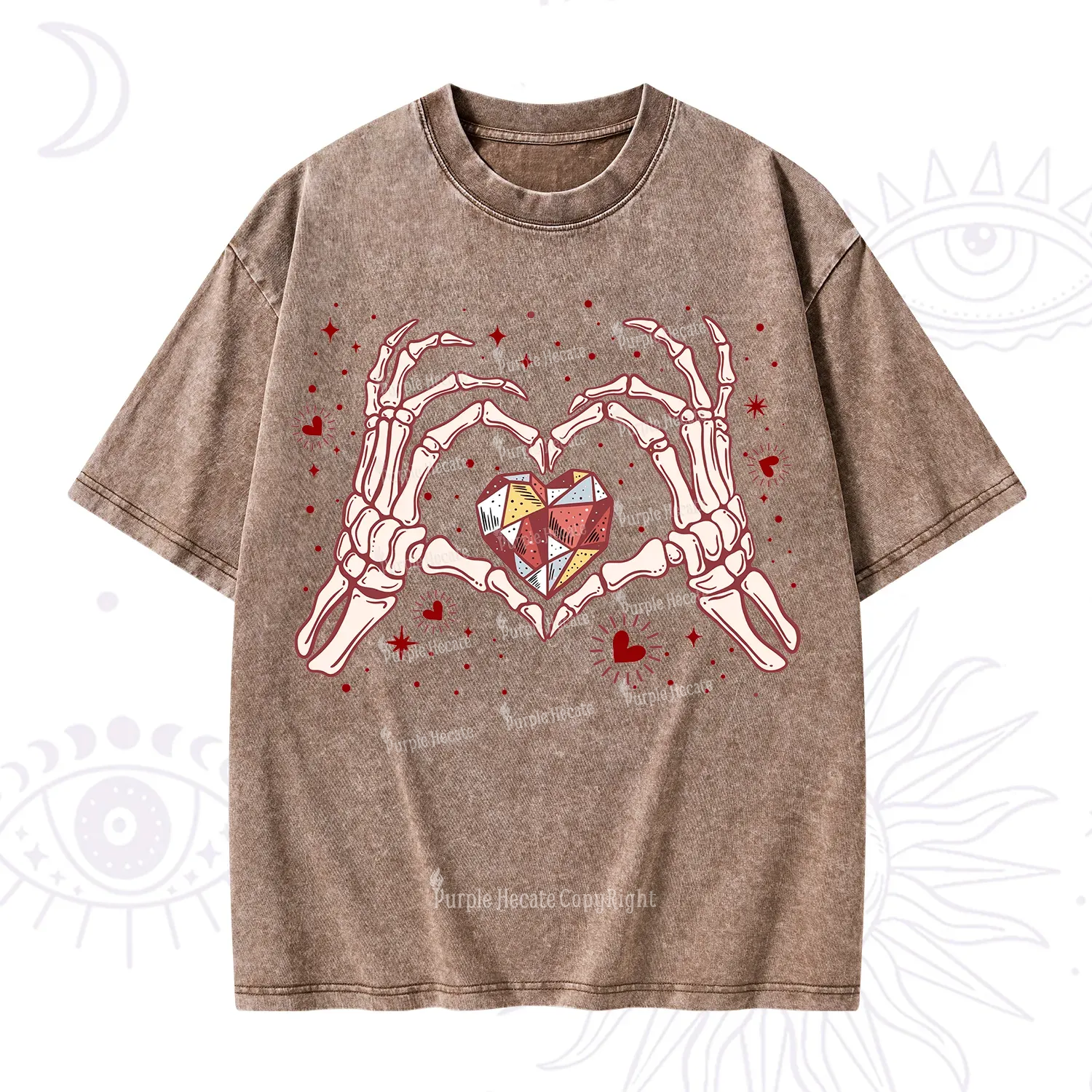 Purplehecate Skeleton Love Hands Valentine Washed T-Shirt