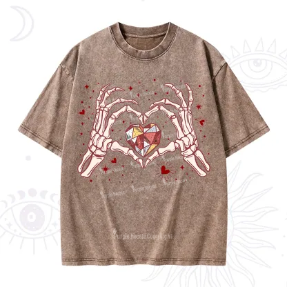 Purplehecate Skeleton Love Hands Valentine Washed T-Shirt
