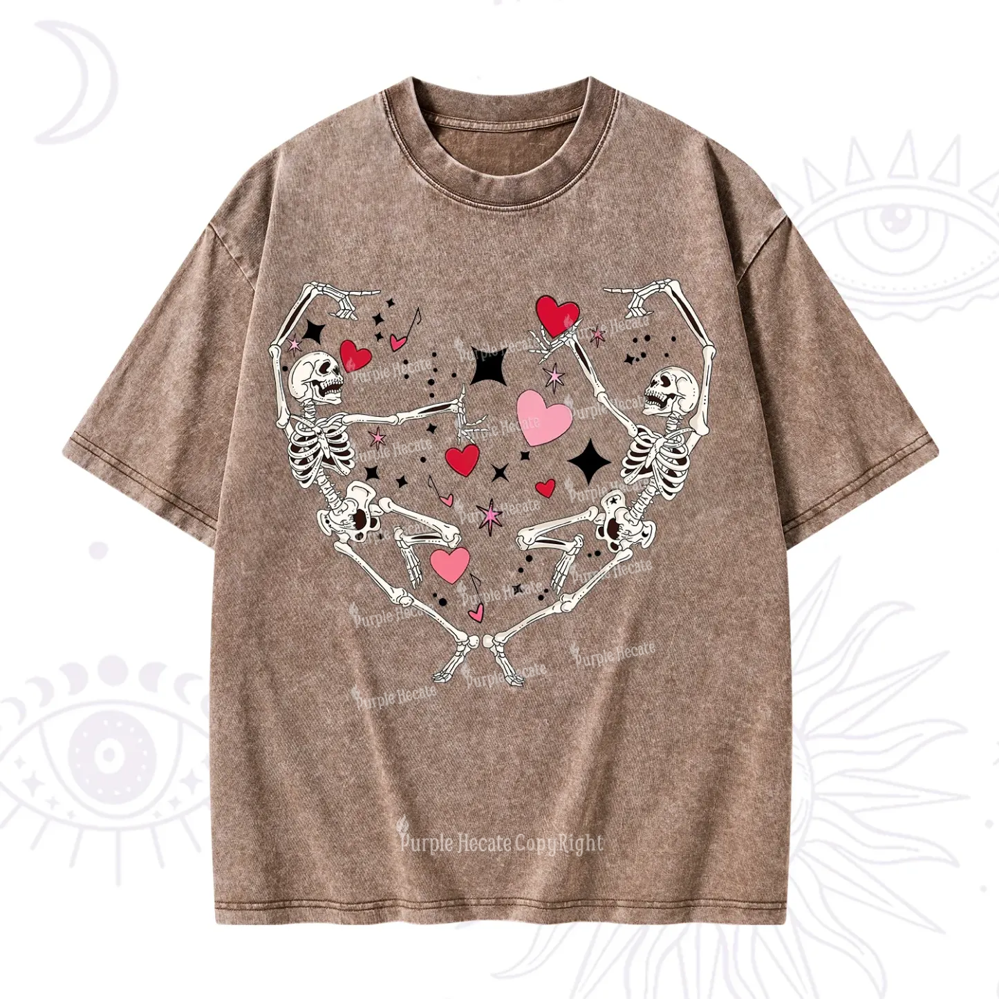 Purplehecate Skeleton Heart Lovers Valentine Washed T-Shirt
