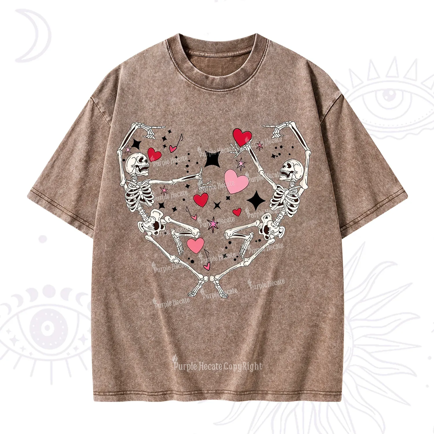 Purplehecate Skeleton Heart Lovers Valentine Washed T-Shirt