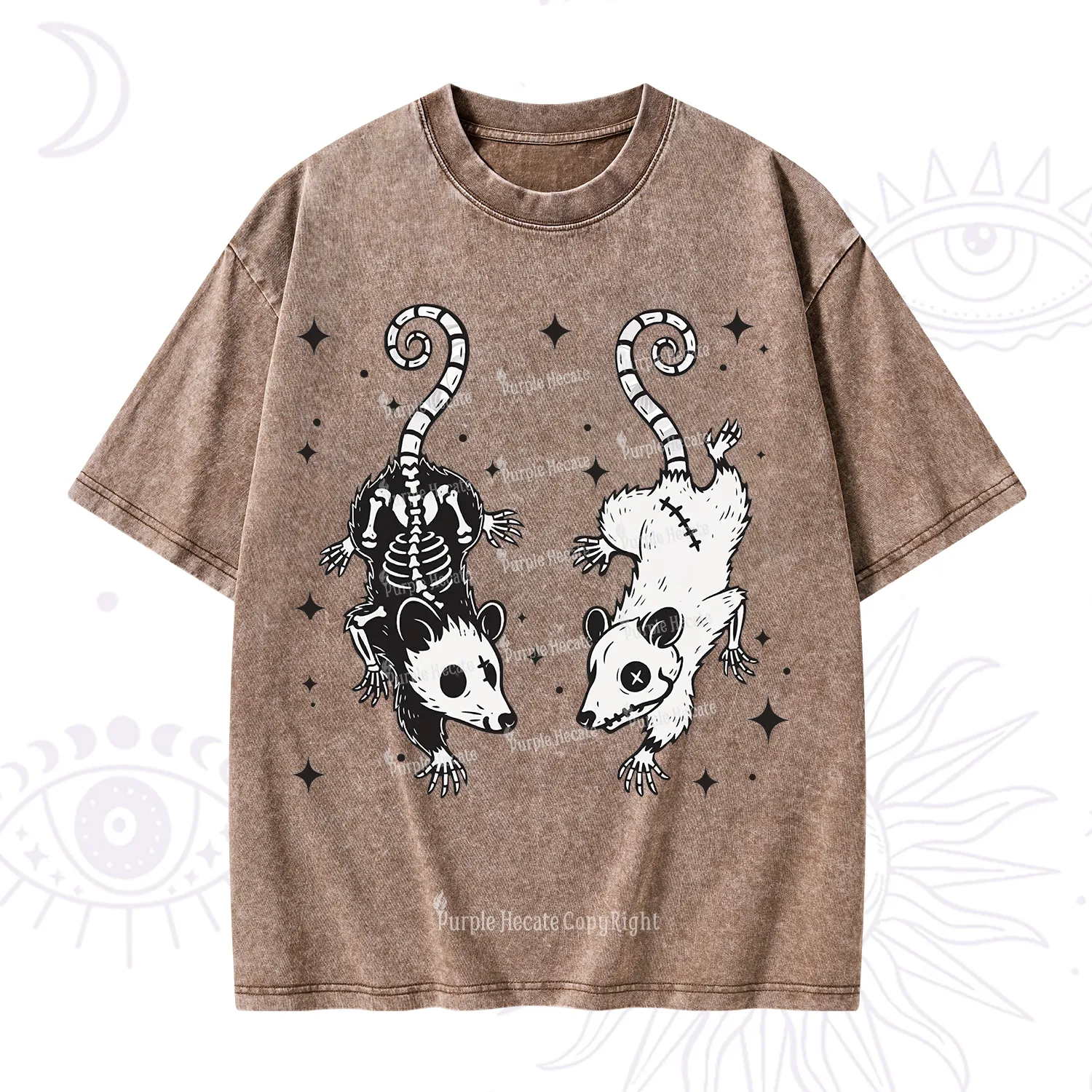 Purplehecate Moonlit Skeleton Rats Washed T-Shirt