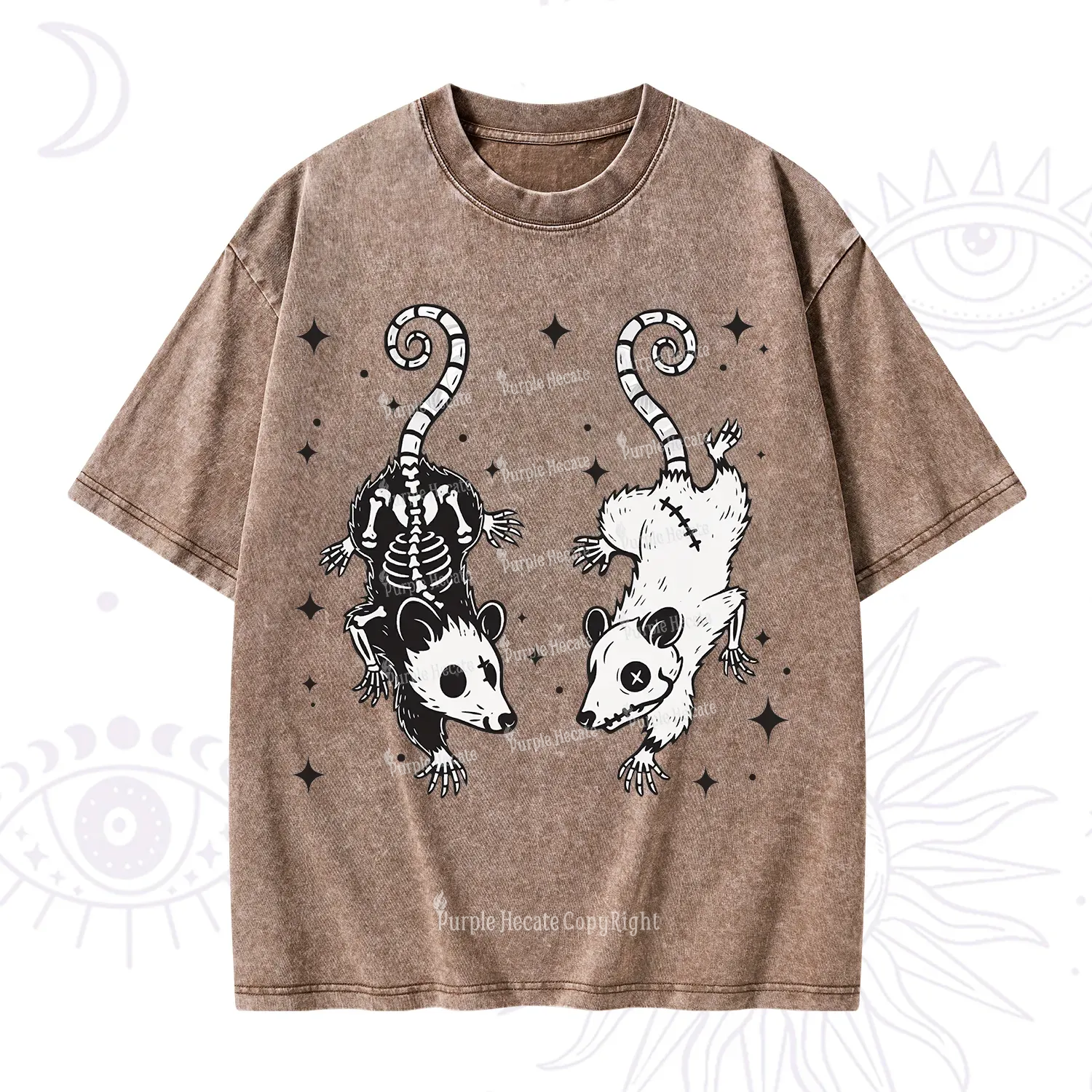 Purplehecate Moonlit Skeleton Rats Washed T-Shirt