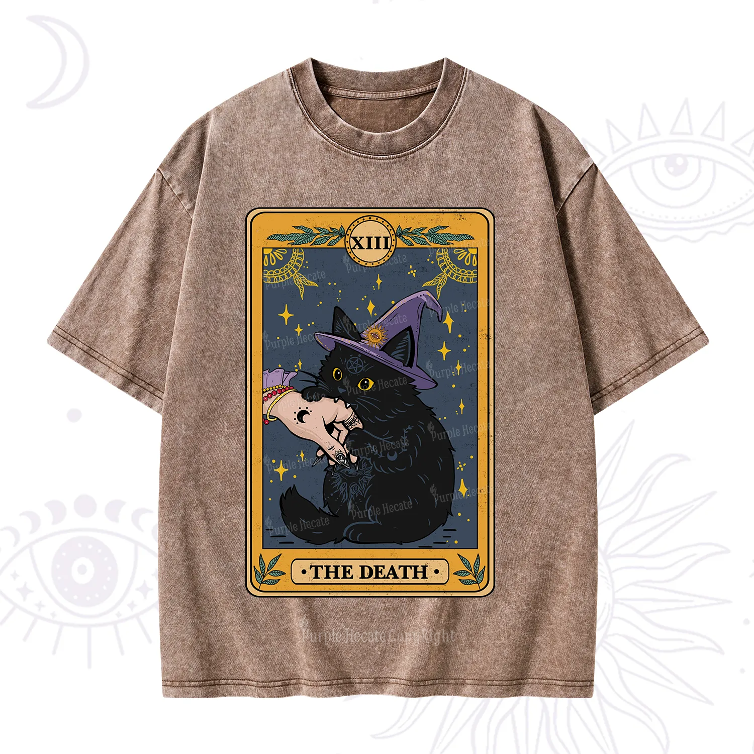 Purplehecate The Black Cat Death Tarot Washed T-Shirt