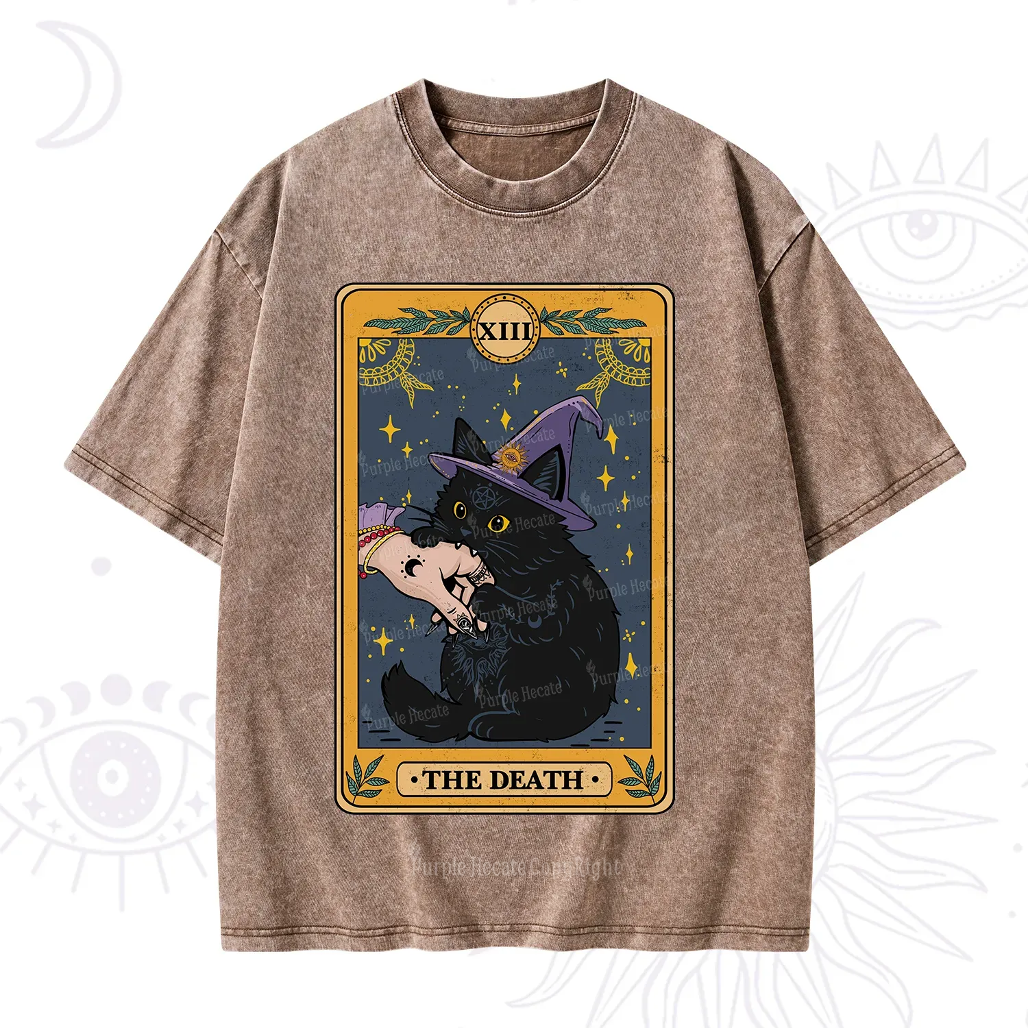 Purplehecate The Black Cat Death Tarot Washed T-Shirt