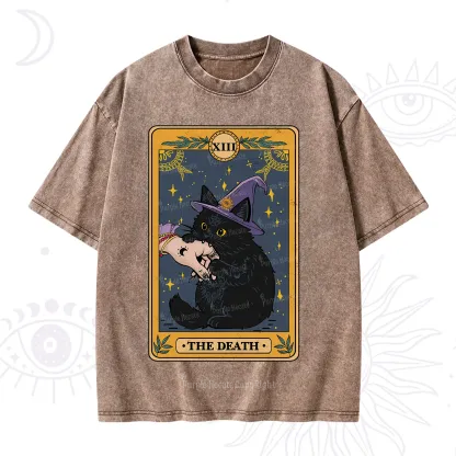 Purplehecate The Black Cat Death Tarot Washed T-Shirt