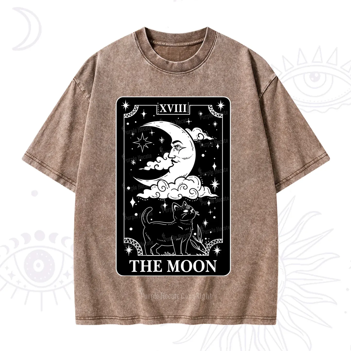 Purplehecate The Moon Tarot Card Cat Washed T-Shirt