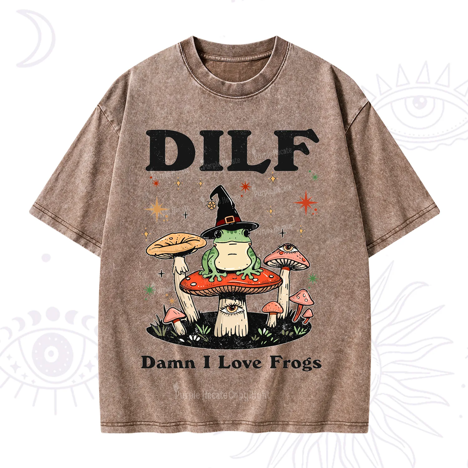 Purplehecate Dilf Damn I Love Frogs Washed T-Shirt