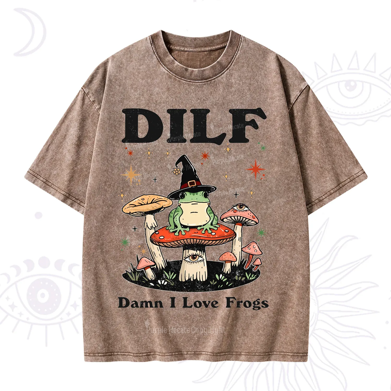 Purplehecate Dilf Damn I Love Frogs Washed T-Shirt